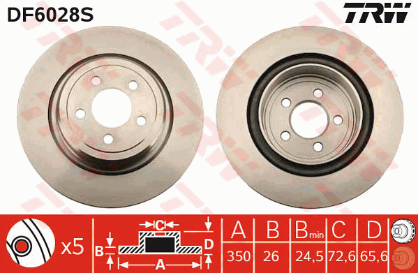 TRW Brake Rotor Rear DF6028S