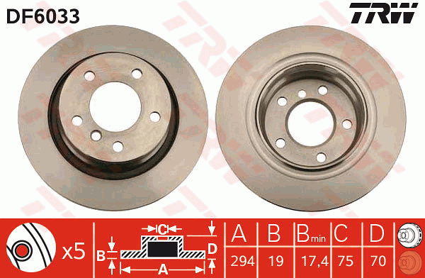 TRW Brake Rotor Single Rear DF6033S