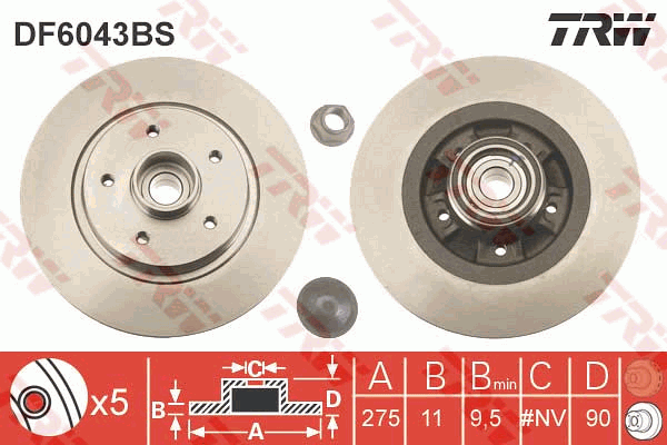 TRW Brake Rotor 275mm Rear DF6043BS
