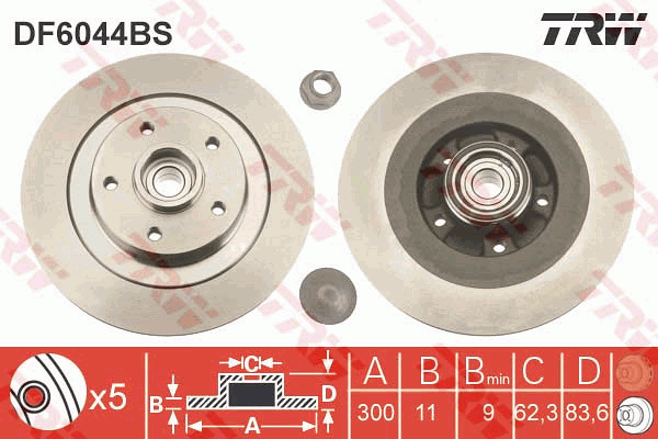 TRW Brake Rotor 300mm Rear DF6044BS