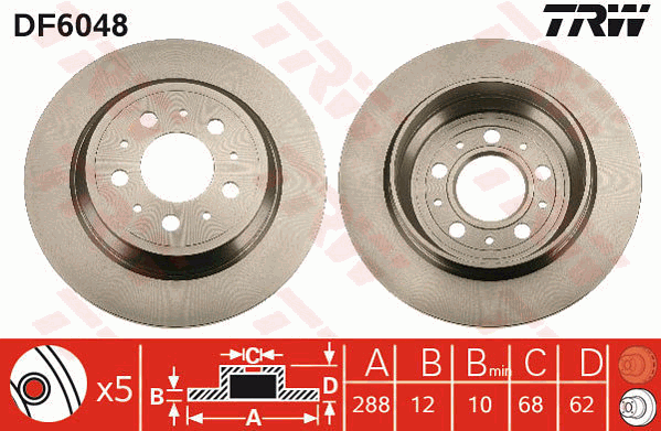 TRW Brake Rotor Single Rear DF6048S