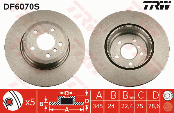 TRW Brake Rotor Rear DF6070S