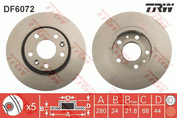 TRW Brake Rotor Pair Front DF6072S