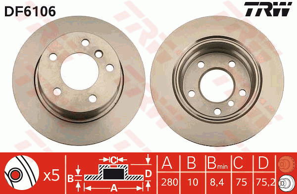 TRW Brake Rotor Single Rear DF6106S