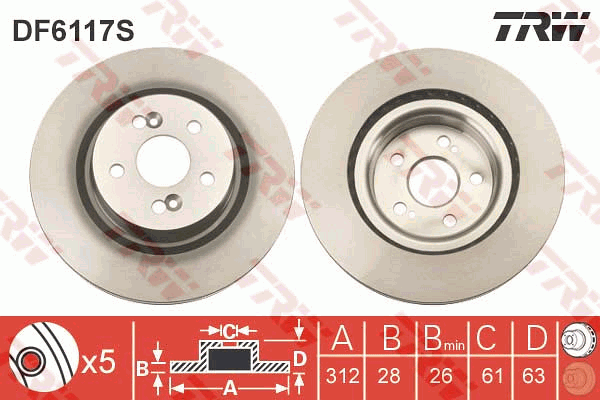 TRW Brake Rotor Front DF6117S