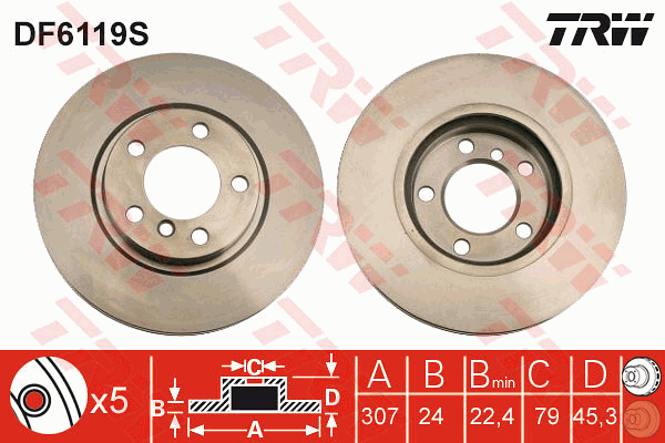 TRW Brake Rotor Front DF6119S