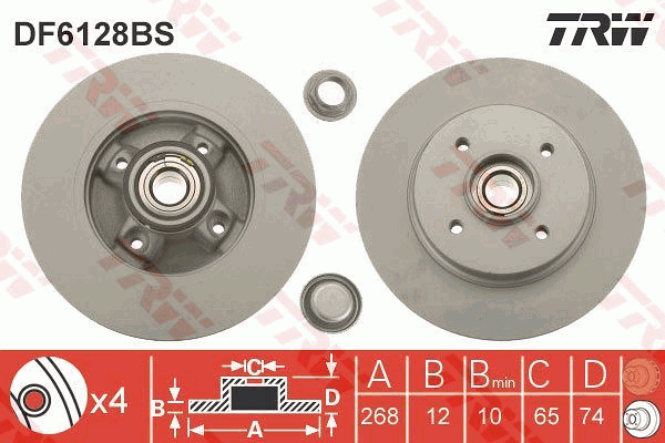 TRW Brake Rotor 268mm Rear DF6128BS