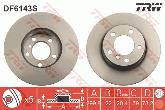 TRW Brake Rotor Front DF6143S