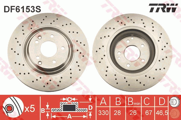 TRW Brake Rotor 330mm Front DF6153S