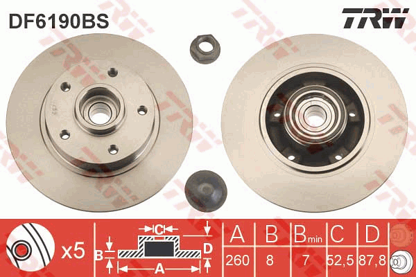 TRW Brake Rotor 260mm Rear DF6190BS