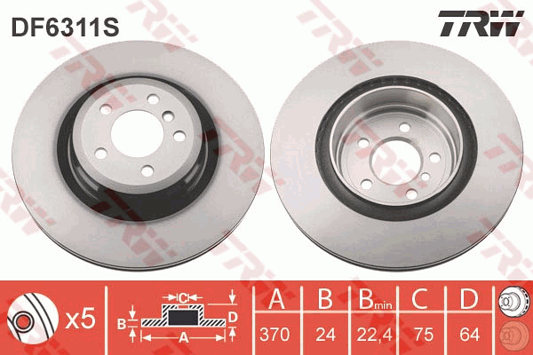TRW Brake Rotor 370mm Rear DF6311S