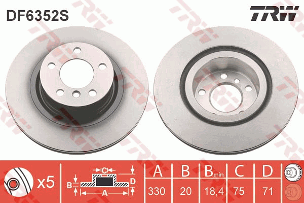 TRW Brake Rotor 330mm Rear DF6352S