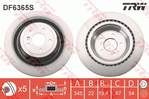 TRW Brake Rotor 345mm Rear DF6365S