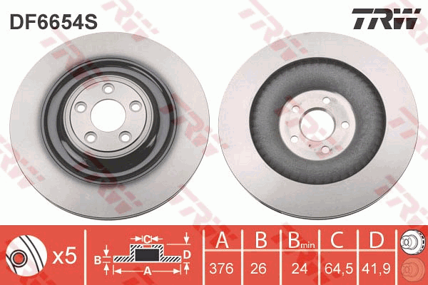 TRW Brake Rotor 376mm Rear DF6654S
