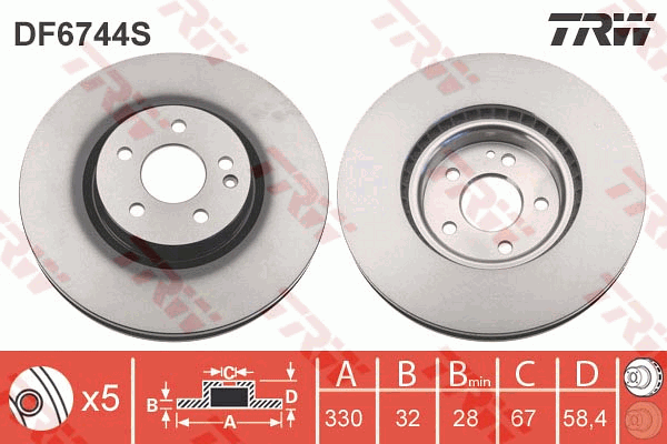 TRW Brake Rotor 330mm Front DF6744S