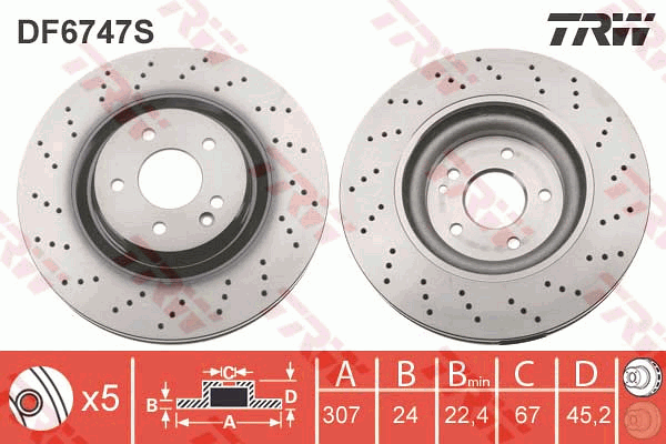 TRW Brake Rotor 307mm Front DF6747S