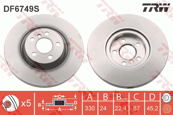 TRW Brake Rotor 330mm Front DF6749S