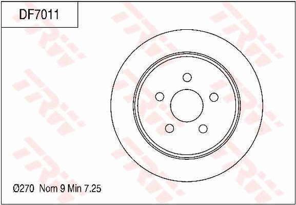 TRW Brake Rotor 270mm Rear DF7011S