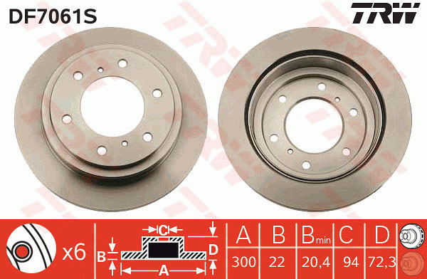 TRW Brake Rotor 300mm Rear DF7061S
