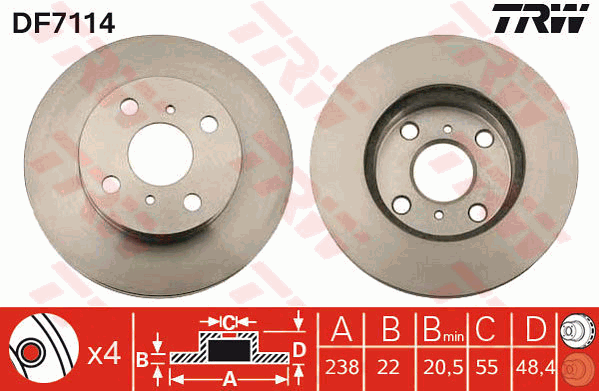 TRW Brake Rotor Single 238mm Front DF7114S
