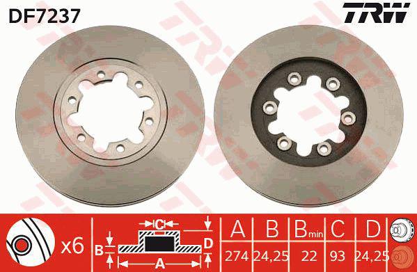 TRW Brake Rotor 274mm Front DF7237S