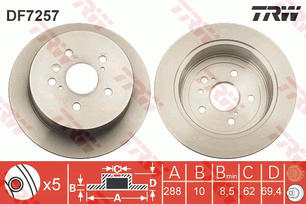 TRW Brake Rotor 288mm Rear DF7257S