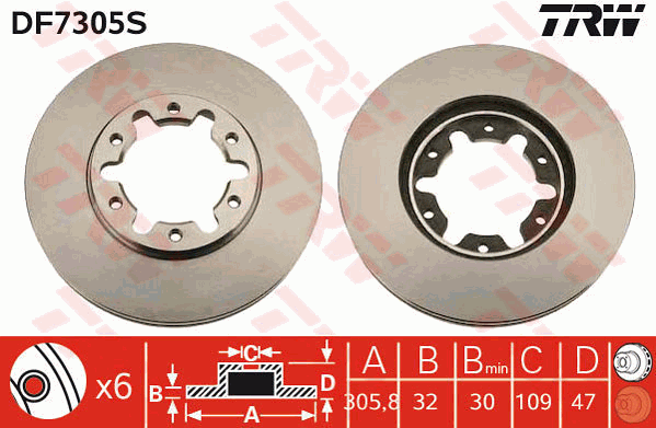 TRW Brake Rotor 306mm Front DF7305S