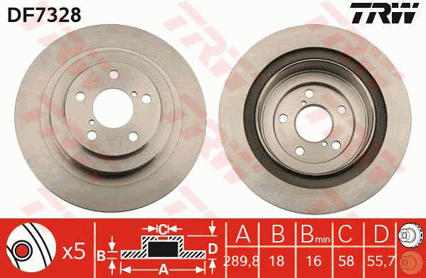 TRW Brake Rotor 290mm Rear DF7328S