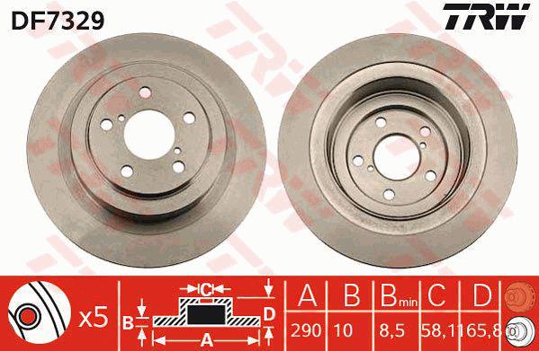 TRW Brake Rotor 290mm Rear DF7329S