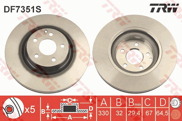 TRW Brake Rotor 330mm Front DF7351S