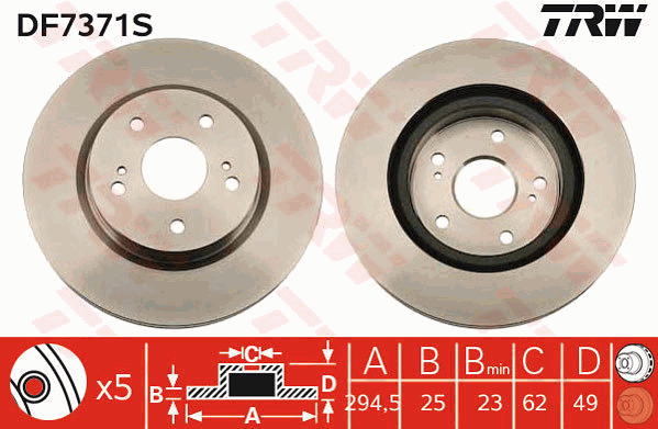 TRW Brake Rotor 294mm Front DF7371S