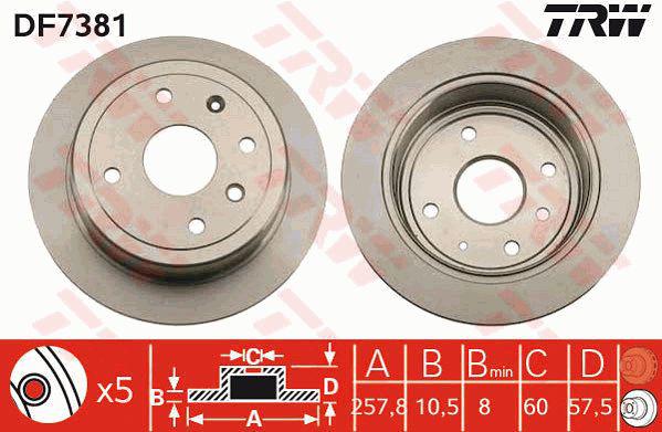TRW Brake Rotor 257mm Rear DF7381S