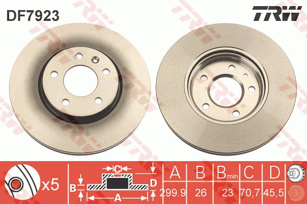 TRW Brake Rotor 300mm Front DF7923S