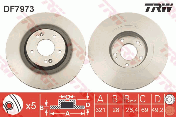 TRW Brake Rotor 321mm Front DF7973S