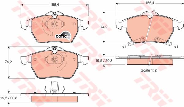 TRW Cotec Brake Pad Set Front GDB1342