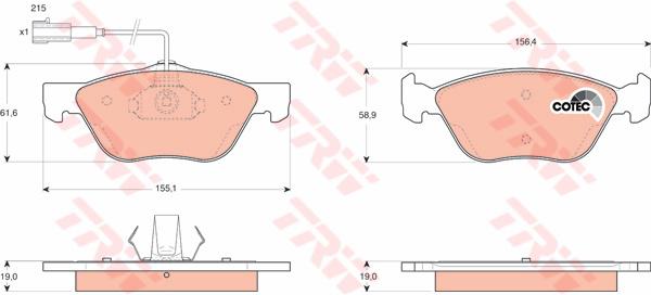 TRW Cotec Brake Pad Set Front GDB1445