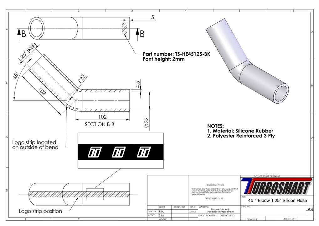 Turbosmart 45 Elbow 1.25"" (Black)