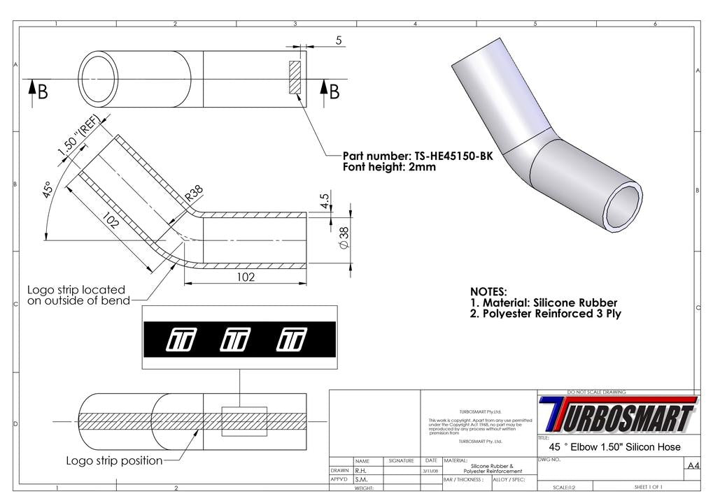 Turbosmart 45 Elbow 1.50"" (Black)