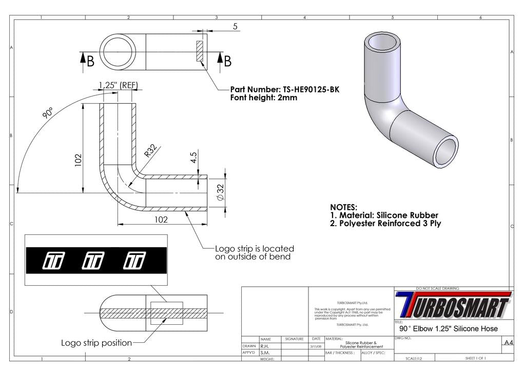 Turbosmart 90 Elbow 1.25"" (Black)