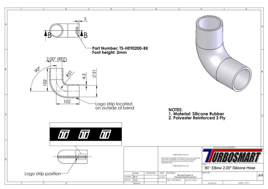 Turbosmart 90 Elbow 2.00"" (Black)