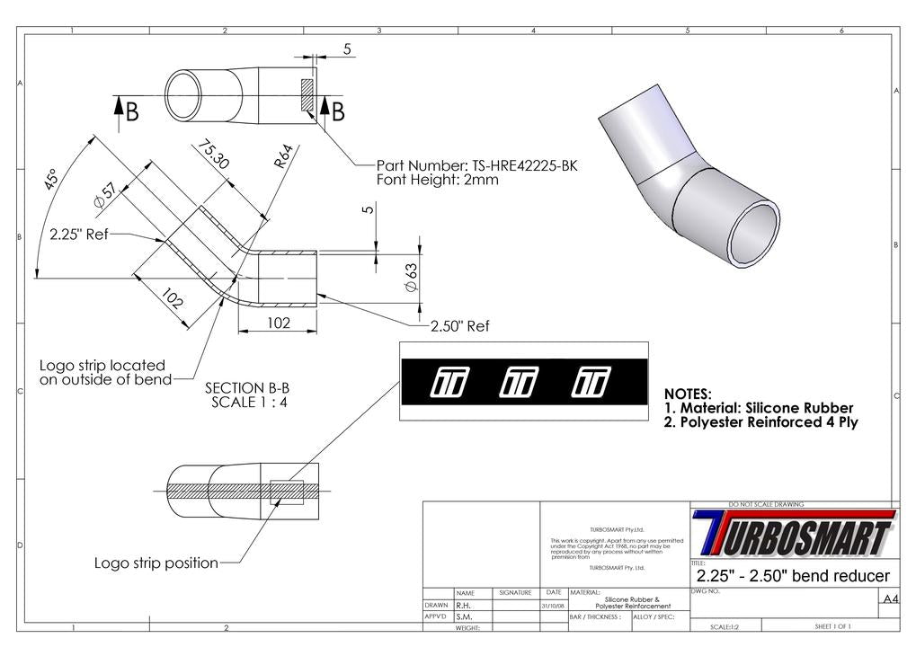 Turbosmart 45 Reducer Elbow 2.25""-2.50"" (Black)