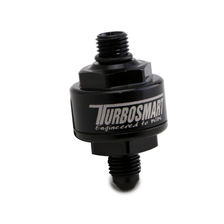 Turbosmart Billet Turbo Oil Feed Filter 44um -4AN To -4ORB (Black)