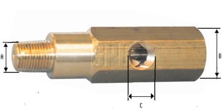 VDO Adaptor T-Piece Brass M14x1.5 A/B 1/8in.-27NPTF Thread C 66mm Length 230.035